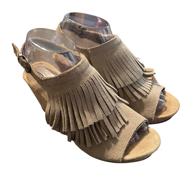 Minnetonka Ashley Wedge Suede Leather Sandals Size 8 - Picture 1 of 10